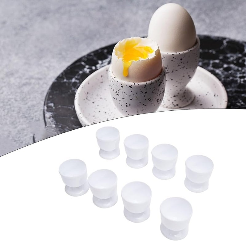 White Plastic Egg Cups Set 4 Pack 8pcs For Soft Or Hard Boiled Eggs Kitchen Breakfast Tableware - Image 3